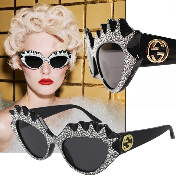 GUCCI SUNGLASSES GG0781S HOLLYWOOD FOREVER CRYSTAL CAT EYE ACETATE $1,200 - Picture 1 of 15